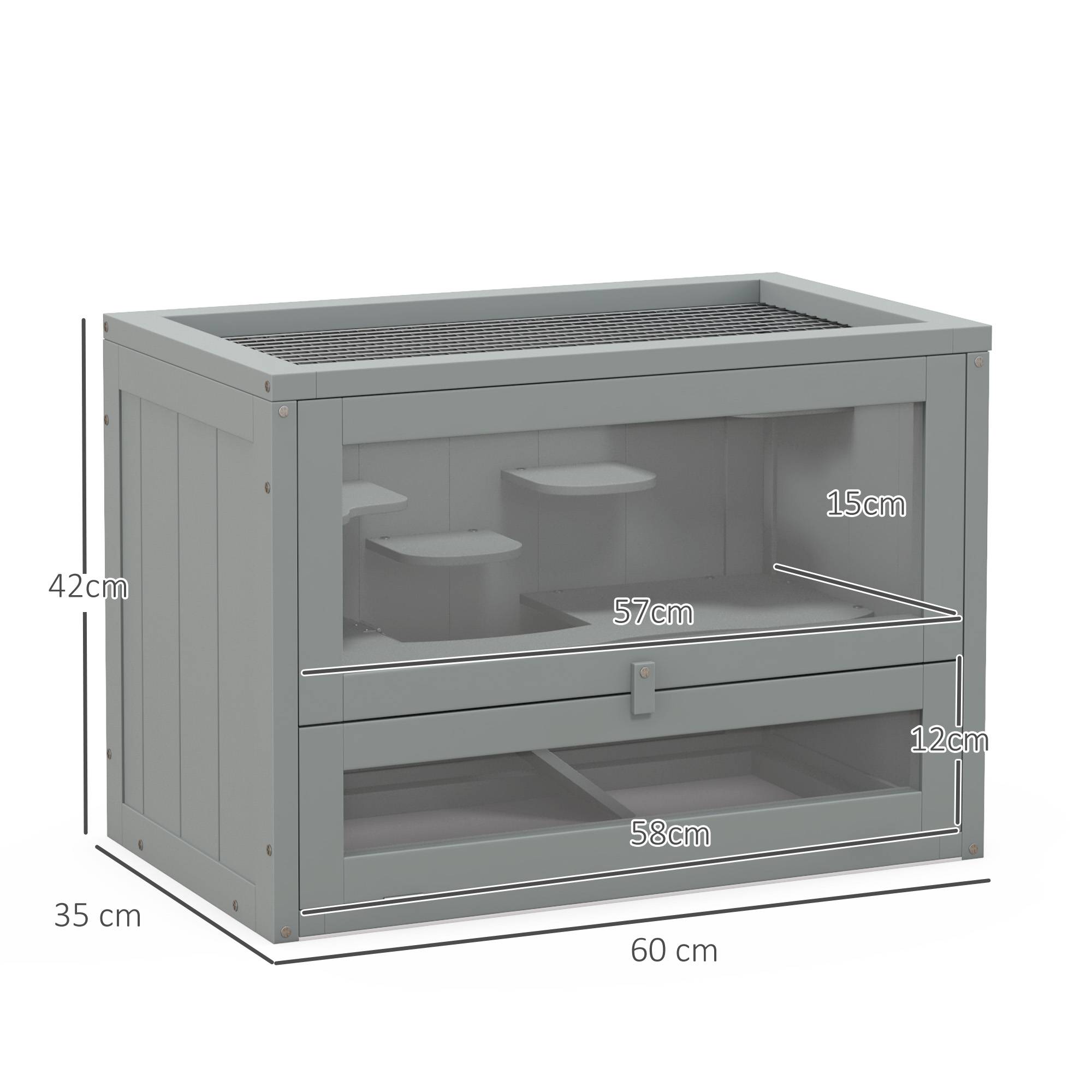 Cage pour rongeurs bois de sapin gris 60 x 35 x 42 cm - PANGIVO - Image 5