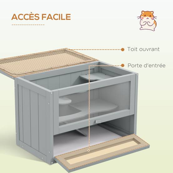 Cage pour rongeurs bois de sapin gris 60 x 35 x 42 cm - PANGIVO - Image 7