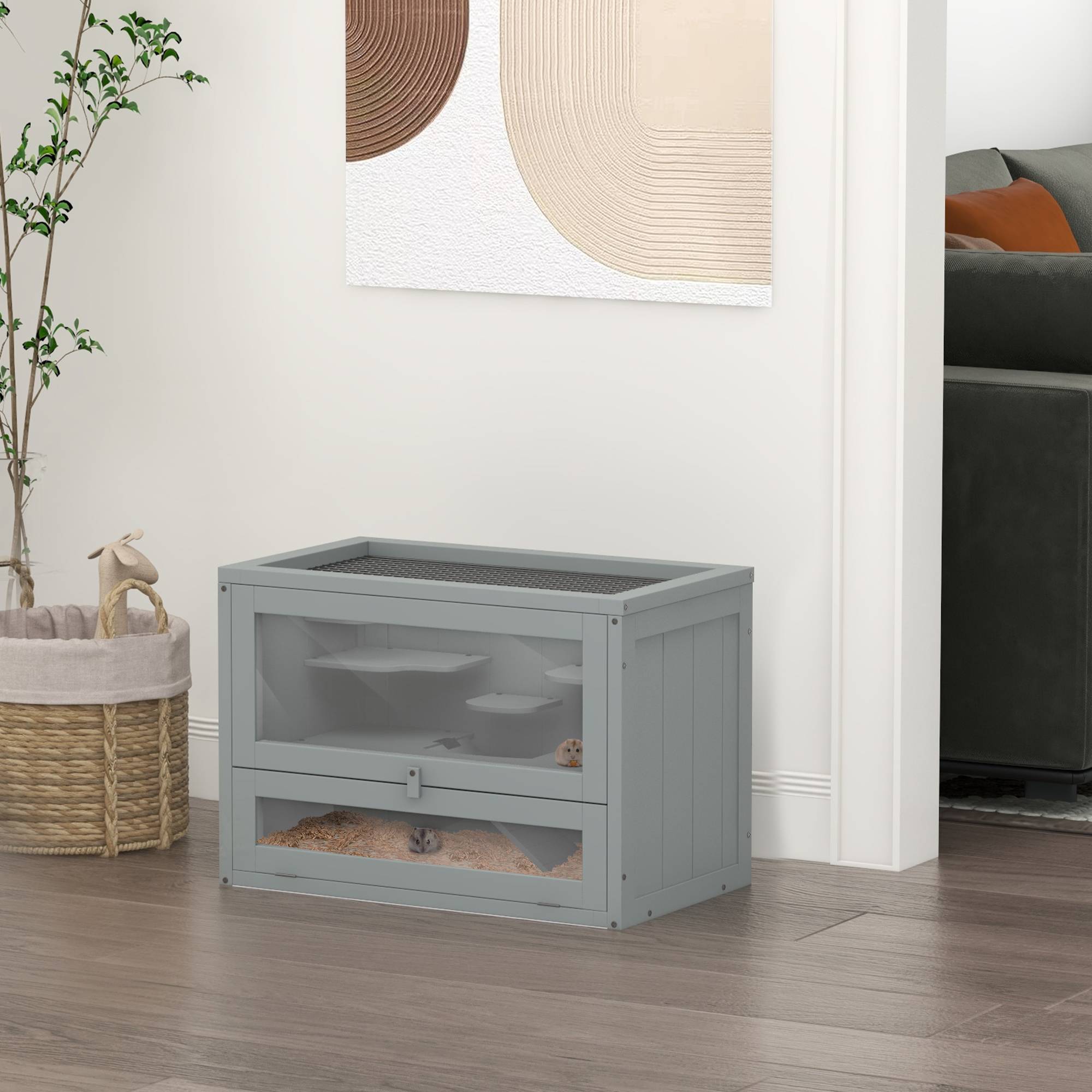 Cage pour rongeurs bois de sapin gris 60 x 35 x 42 cm - PANGIVO - Image 4