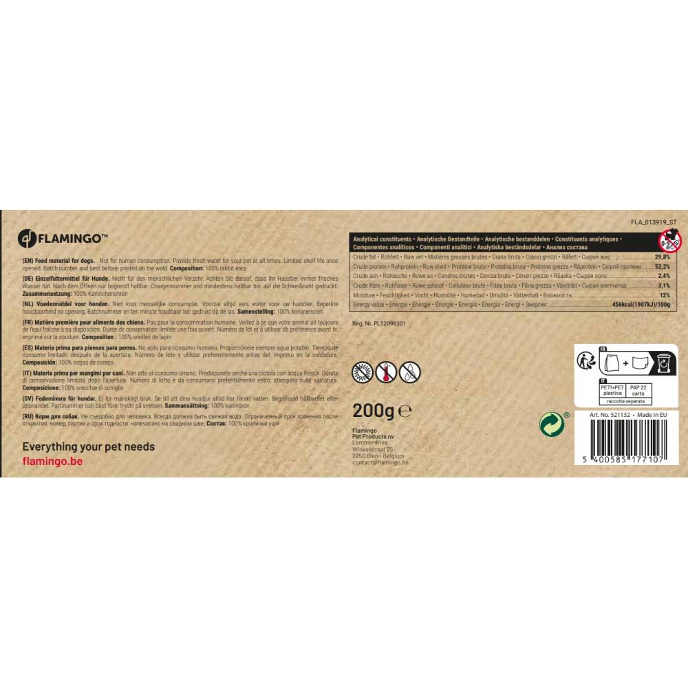 Oreille de lapin avec poils nature snack 200 g pour chien - Imagen 3
