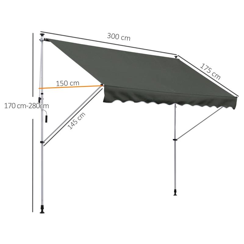 PANGIVO - Store banne autoportant polyester gris 300 x 150 x 280 cm - PANGIVO - Image 3