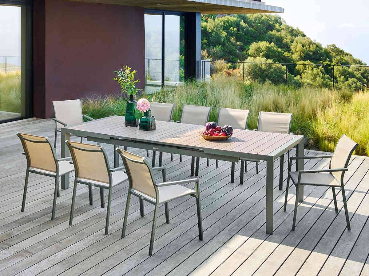 Hesperide - Table de jardin rectangulaire extensible en aluminium Evasion Lin/Vert Laurier Graphite 8/10 places + 10 fauteuils Piazza - Hespéride - Image 3