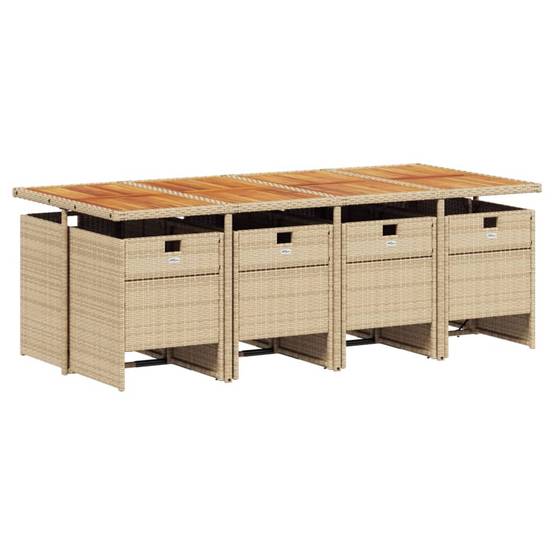 Salon de Jardin 8 Personnes Résine Tressée Table Bois Encastrable Extérieur Beige – ComfortXL Outdoor Living - Image 3