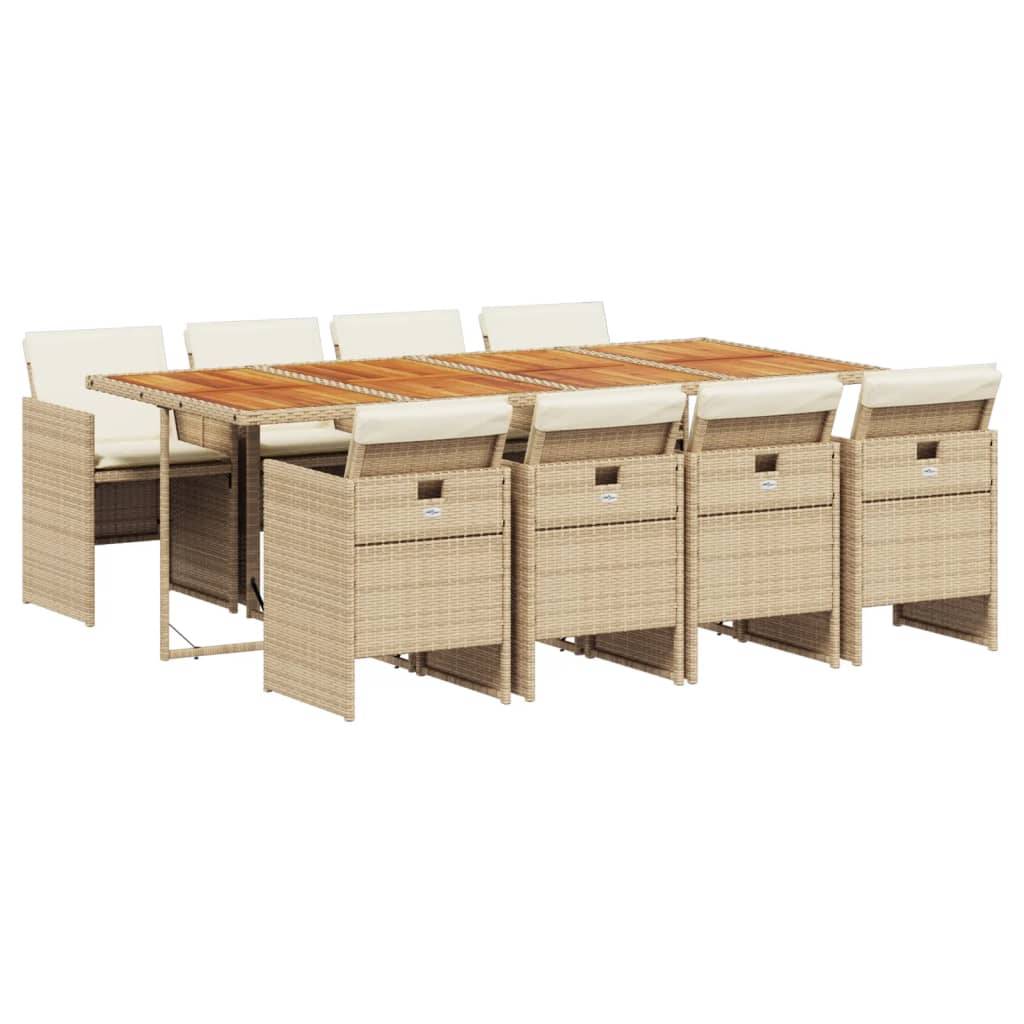 Salon de Jardin 8 Personnes Résine Tressée Table Bois Encastrable Extérieur Beige – ComfortXL Outdoor Living - Image 2