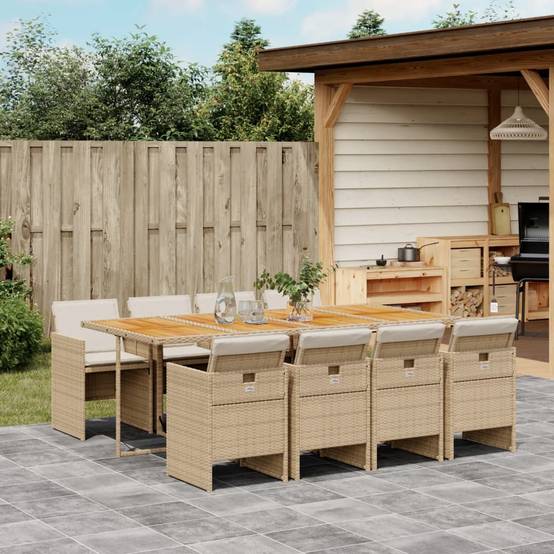Salon de Jardin 8 Personnes Résine Tressée Table Bois Encastrable Extérieur Beige – ComfortXL Outdoor Living - Image 1