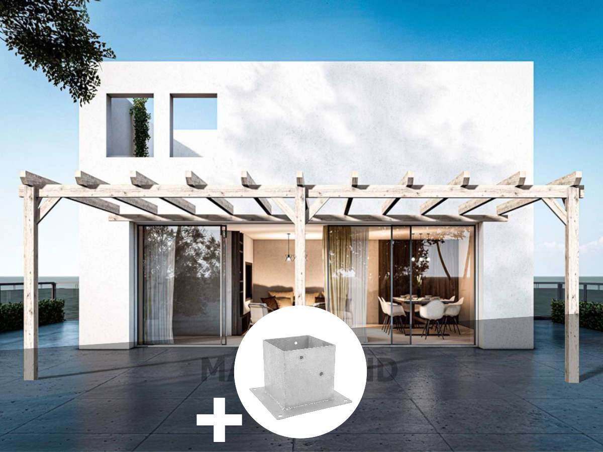 Pergola adossée en lamellé-collé Avignon 1000 x 500 cm + 3 supports poteaux - Maderland - Image 1