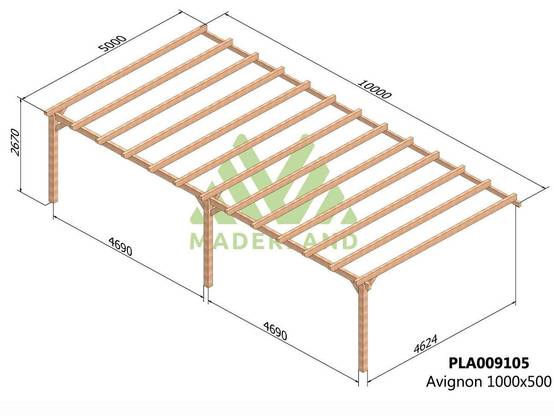 Pergola adossée en lamellé-collé Avignon 1000 x 500 cm + 3 supports poteaux - Maderland - Image 2