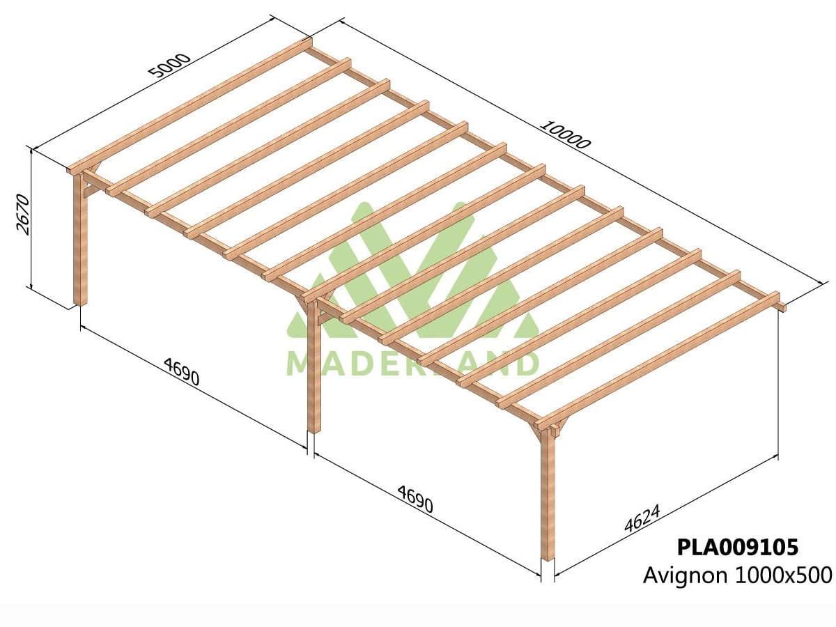 Pergola adossée en lamellé-collé Avignon 1000 x 500 cm + 3 supports poteaux - Maderland - Image 2