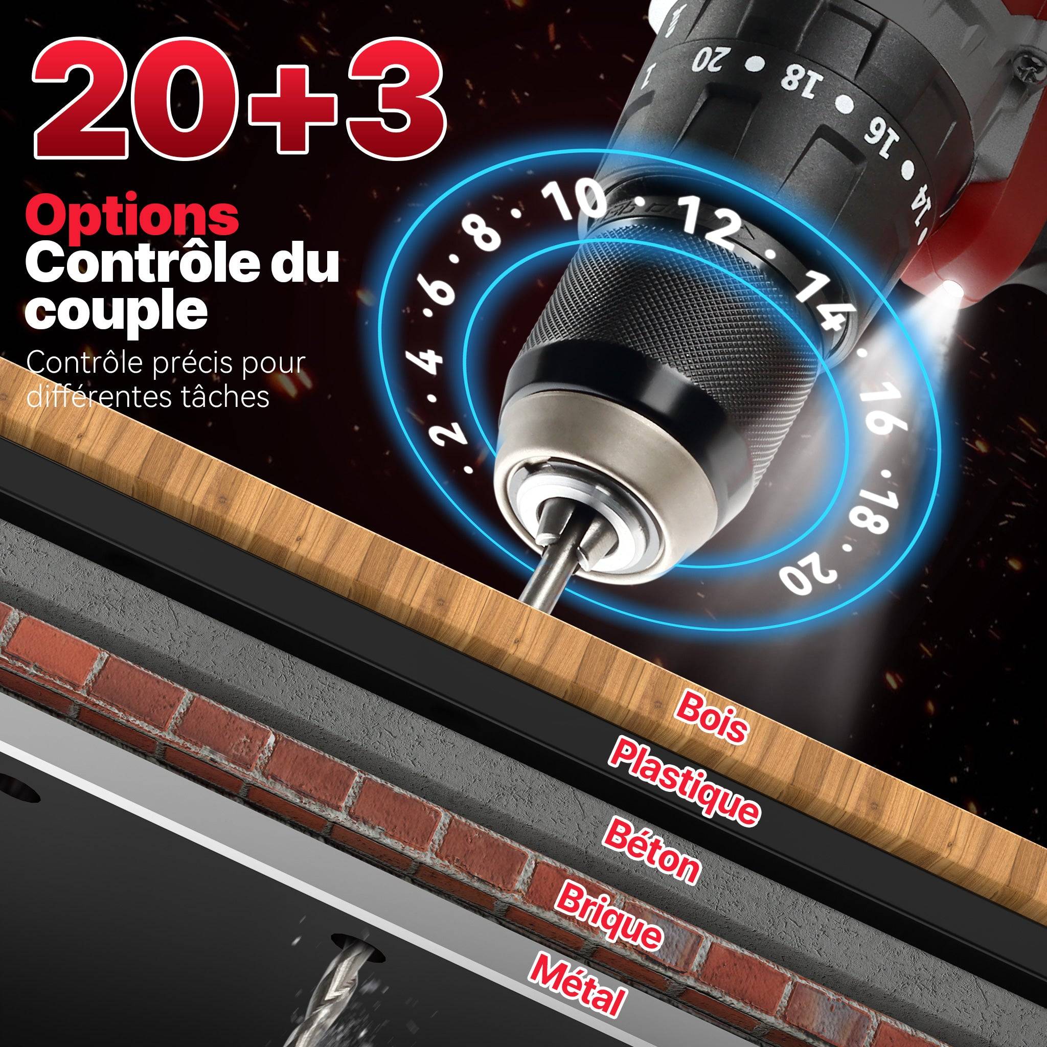 Perceuse Visseus 20V, 2 x 2.0Ah Batteries,45Nm, 69 Accessoires - Image 2