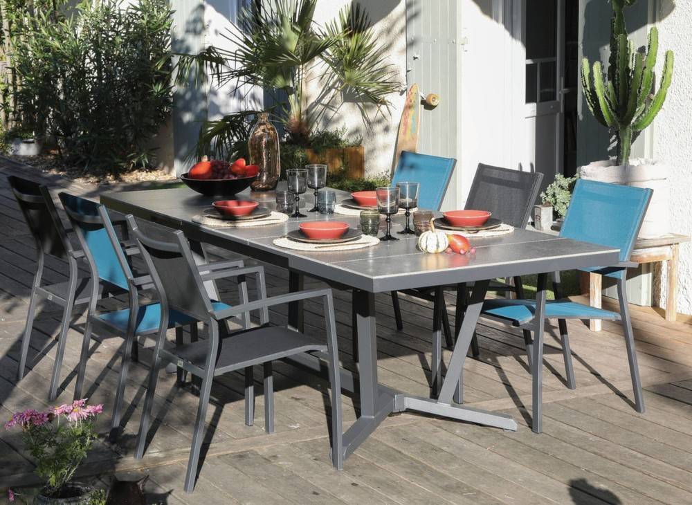 Proloisirs - Table de jardin Vita graphite/lucca en Alu 180/240x100 cm - plateau à lames Kedra PROLOISIRS - Image 2