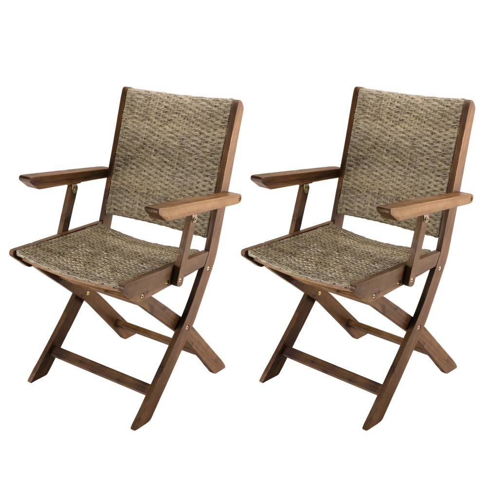VICK - Ensemble de 2 fauteuils de jardin pliants bois Acacia et rotin - Image 1