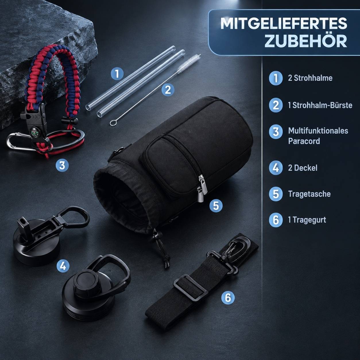 Bouteille Isotherme Acier Inoxydable Double Paroi Étanche 2 Couvercles pour Boissons Gazeuses Sport - Image 6