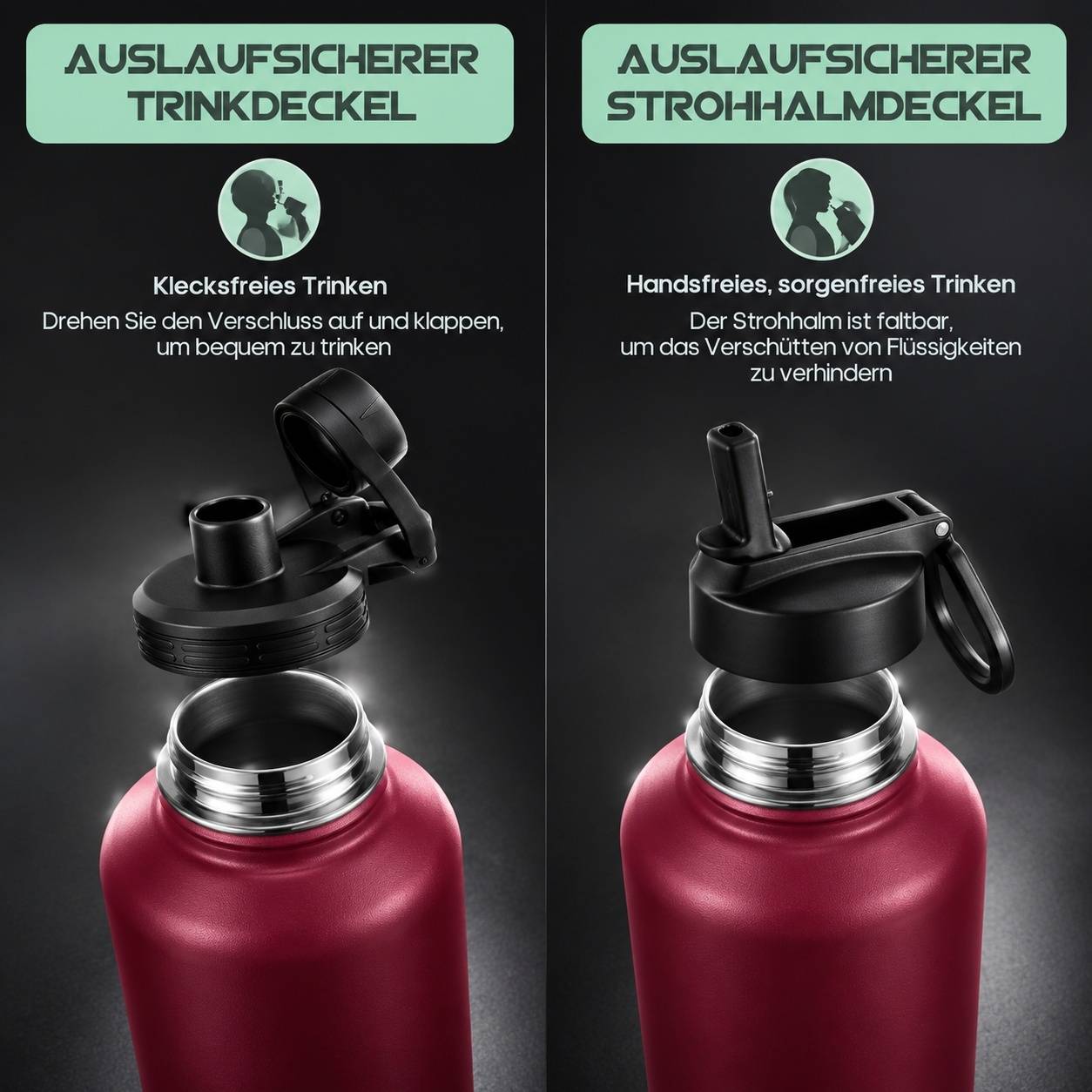 Bouteille Isotherme Acier Inoxydable Double Paroi Étanche 2 Couvercles pour Boissons Gazeuses Sport - Image 2