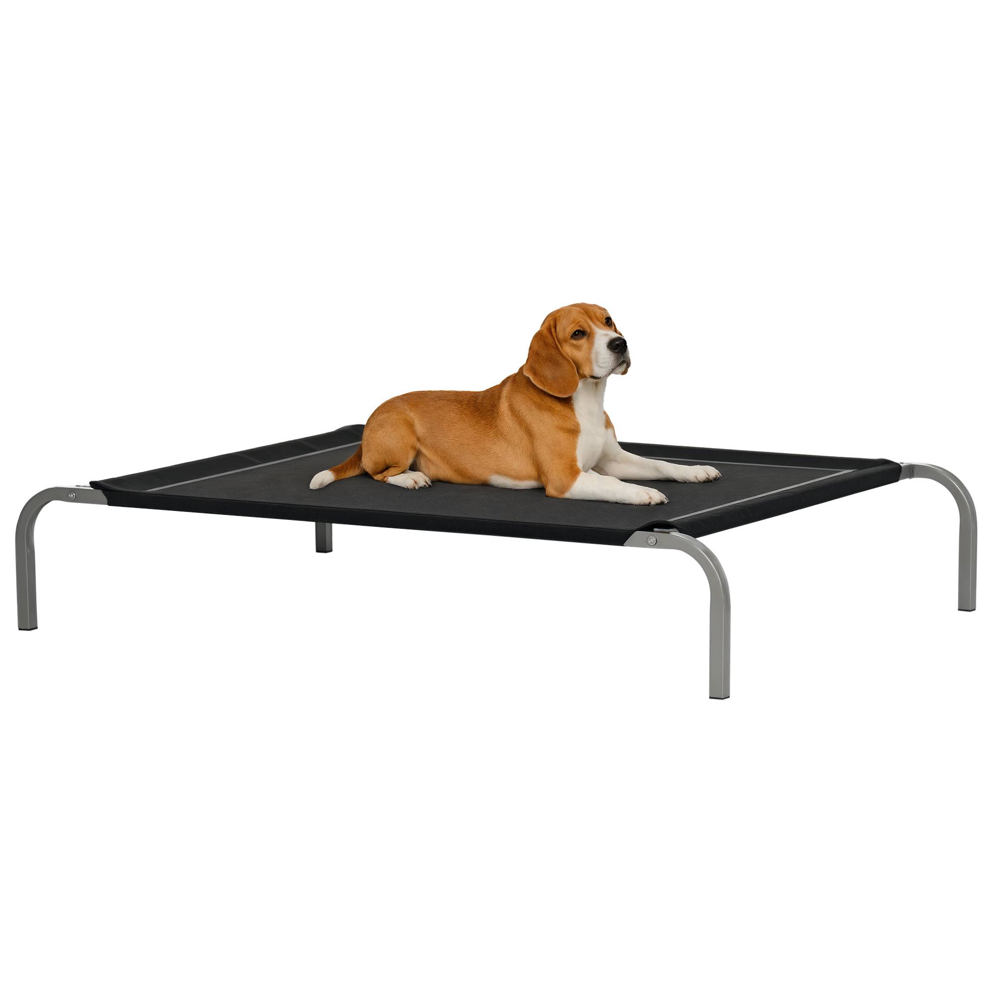 Lit surélevé XL chien Textilène intérieur extérieur haute ventilation 110x75x20cm noir - ComfortXL Outdoor Living - Image 1