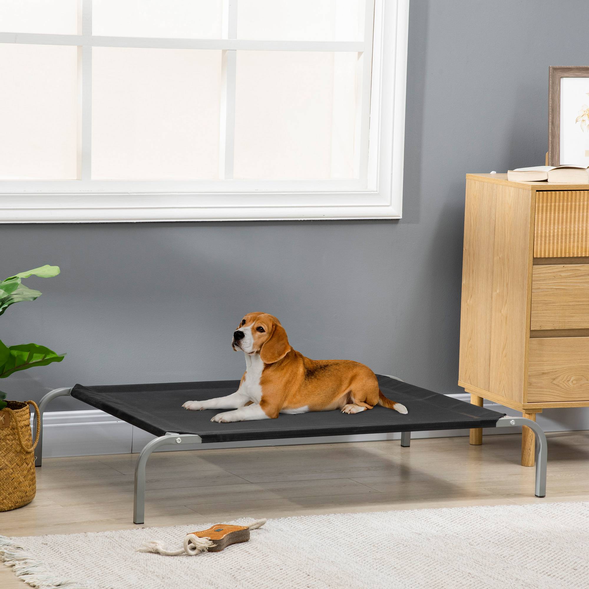 Lit surélevé XL chien Textilène intérieur extérieur haute ventilation 110x75x20cm noir - ComfortXL Outdoor Living - Image 3