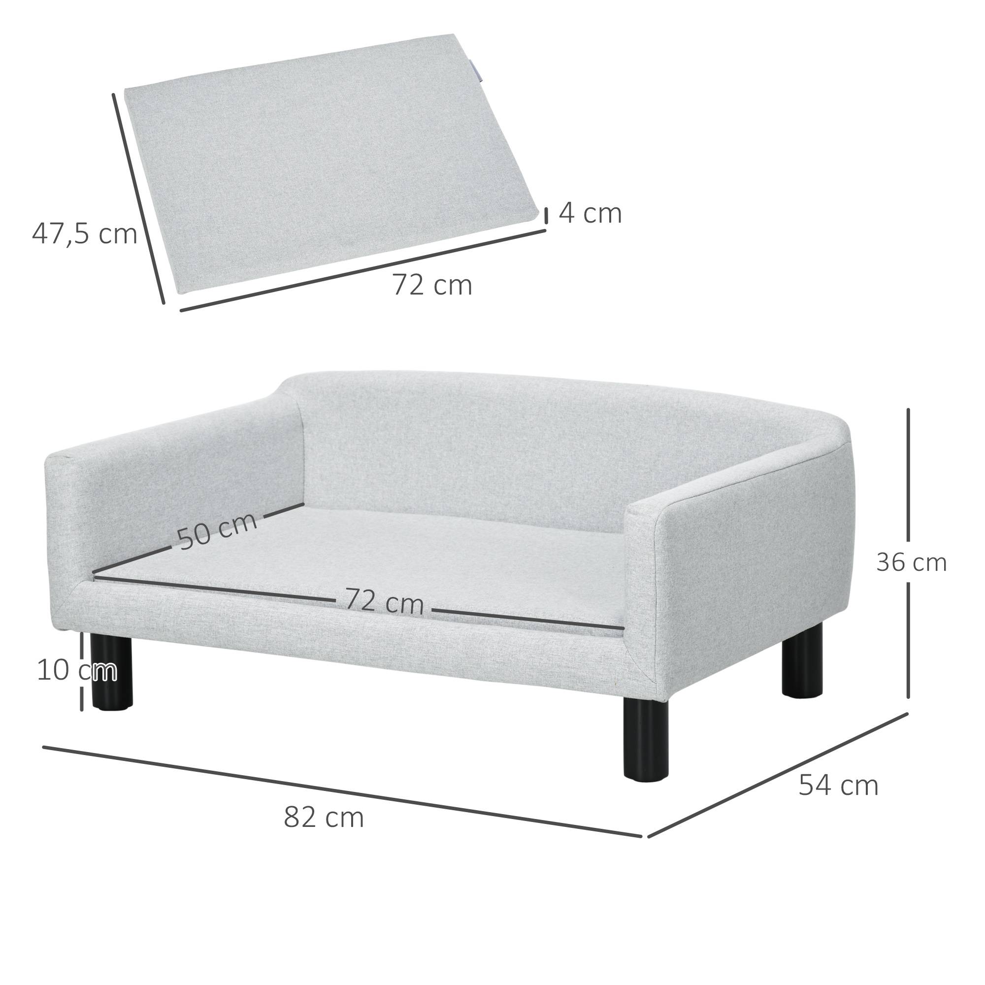 Sans Marque - Canapé chien PawHut lit chien velours dossier pieds bois chiens taille moyenne 82x54x36 cm gris clair - Image 3