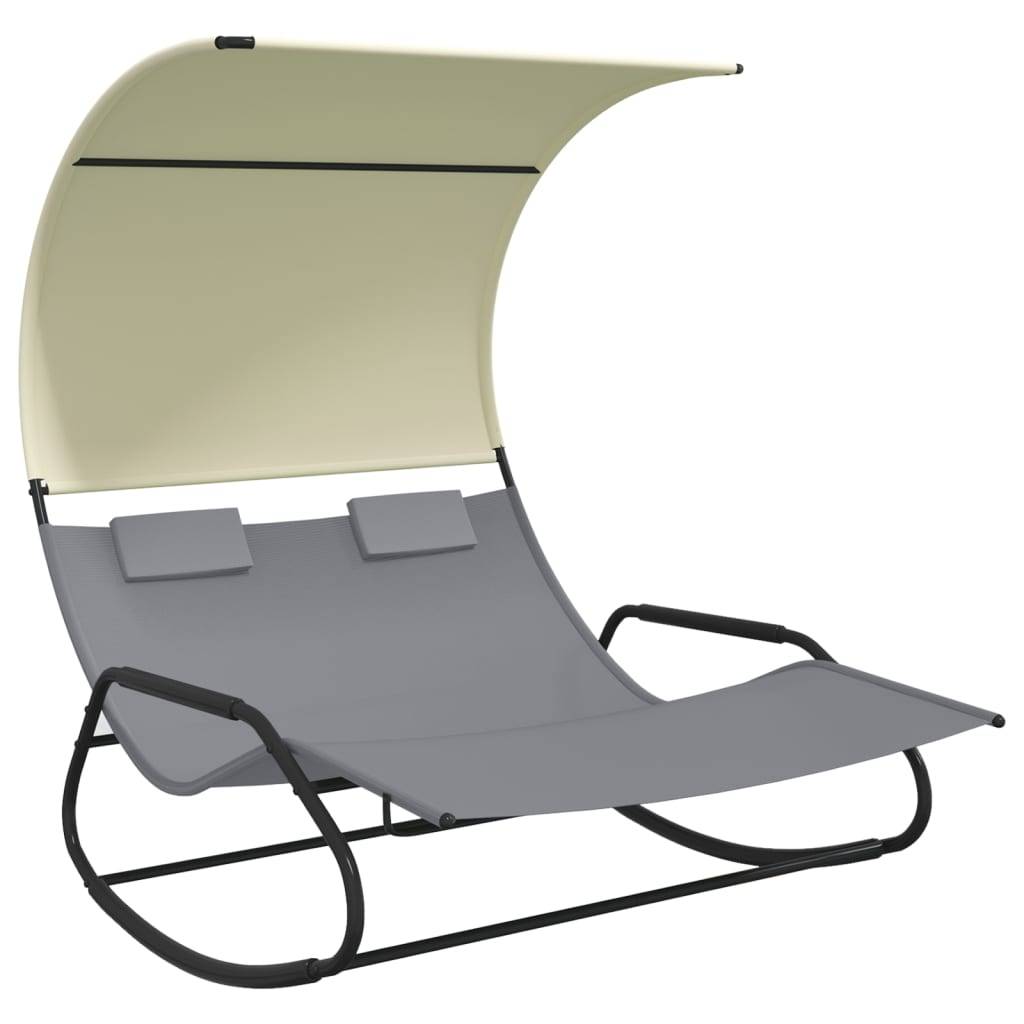 Vidaxl - Chaise longue double à bascule avec auvent Gris et crème vidaXL 317588 - Imagen 2