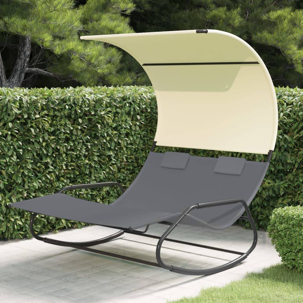 Vidaxl - Chaise longue double à bascule avec auvent Gris et crème vidaXL 317588 - Imagen 1