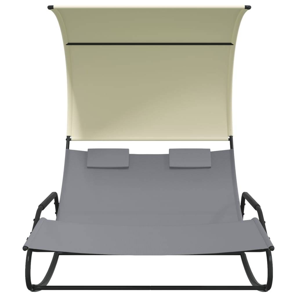 Vidaxl - Chaise longue double à bascule avec auvent Gris et crème vidaXL 317588 - Imagen 4