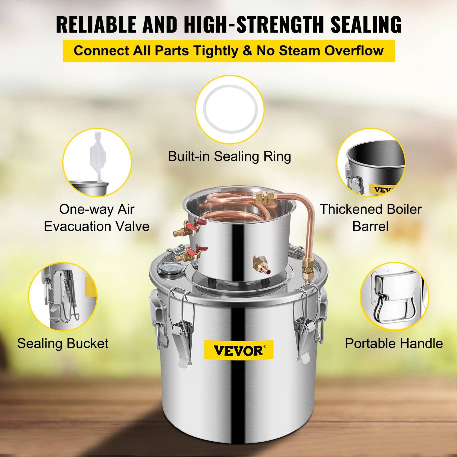 VEVOR Distillateur alambic 11.4L inox, avec pompe, pour alcool, eau, whisky, brandy, huiles essentielles. - Image 6
