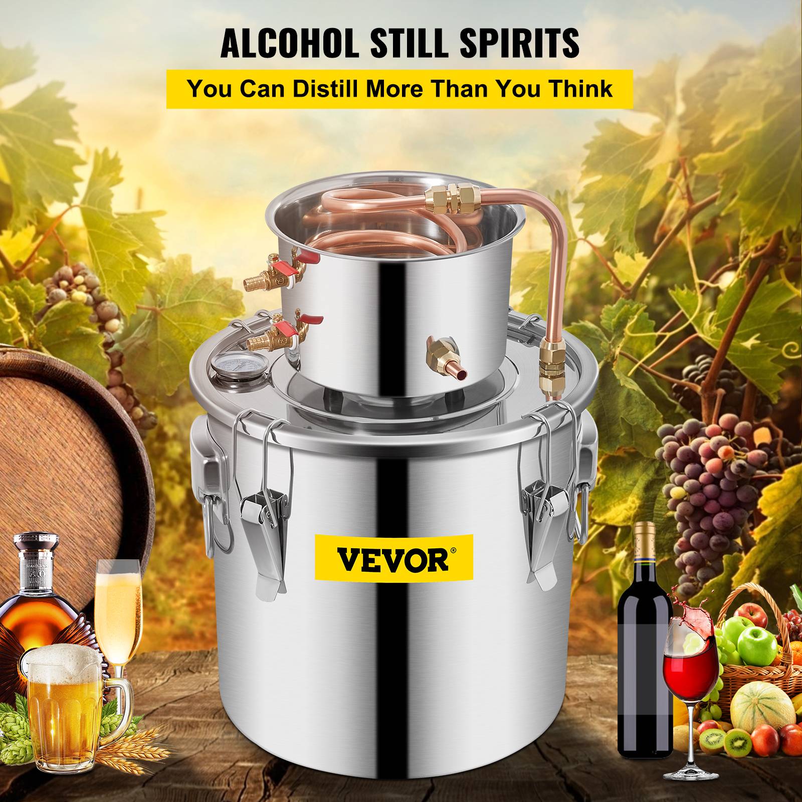 VEVOR Distillateur alambic 11.4L inox, avec pompe, pour alcool, eau, whisky, brandy, huiles essentielles. - Image 2