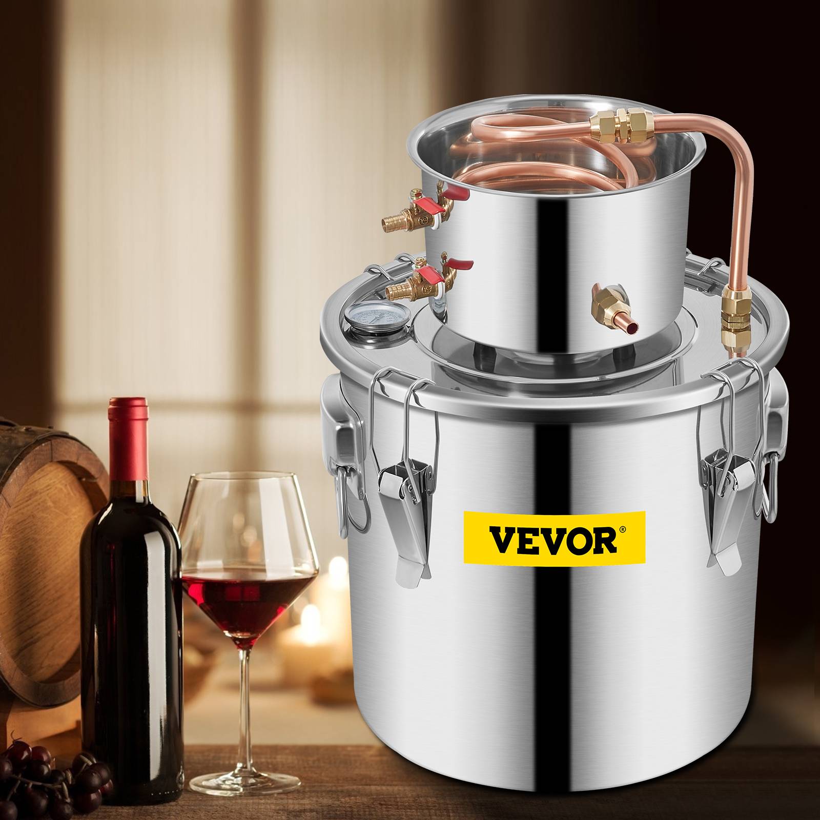 VEVOR Distillateur alambic 11.4L inox, avec pompe, pour alcool, eau, whisky, brandy, huiles essentielles. - Image 8