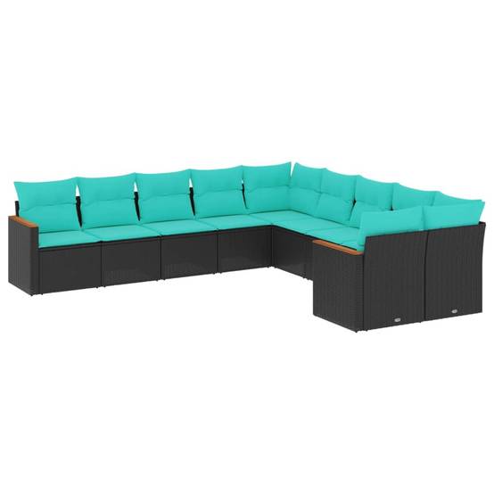 Salon de jardin en poly rotin 10 places modulable avec rangement intégré Noir et coussins Bleus – ComfortXL Outdoor Living - Image 2