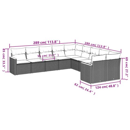 Salon de jardin en poly rotin 10 places modulable avec rangement intégré Noir et coussins Bleus – ComfortXL Outdoor Living - Image 7