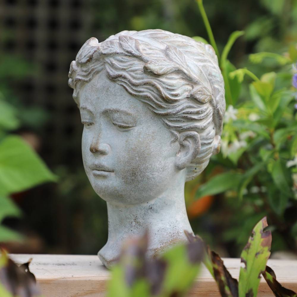 Chemin De Campagne - Statue statuette sculpture buste femme de jardin béton gris 22cm Chemin de campagne - Imagen 4