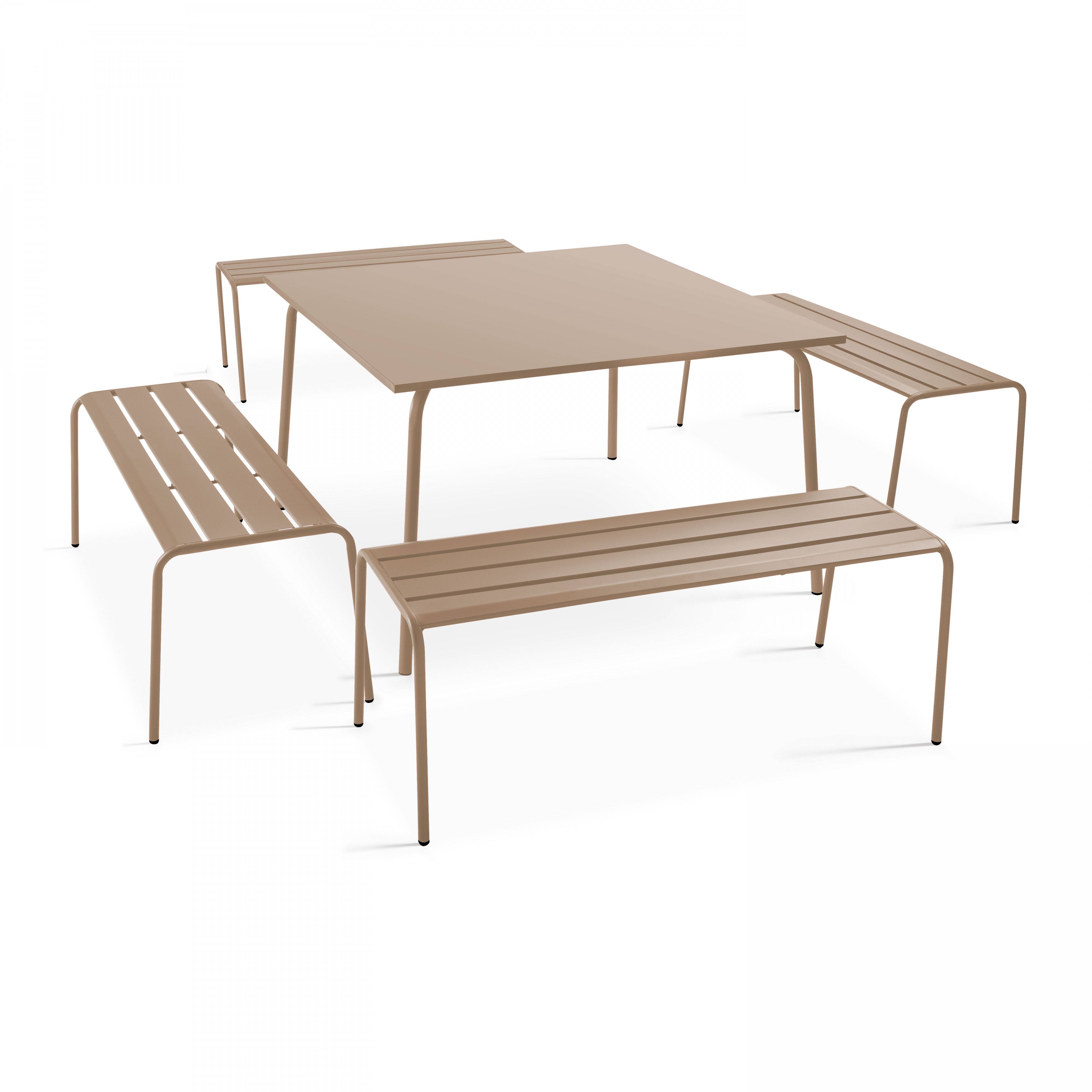 Oviala - Ensemble table de jardin carrée et 4 bancs en métal taupe Palavas - Oviala - Imagen 1