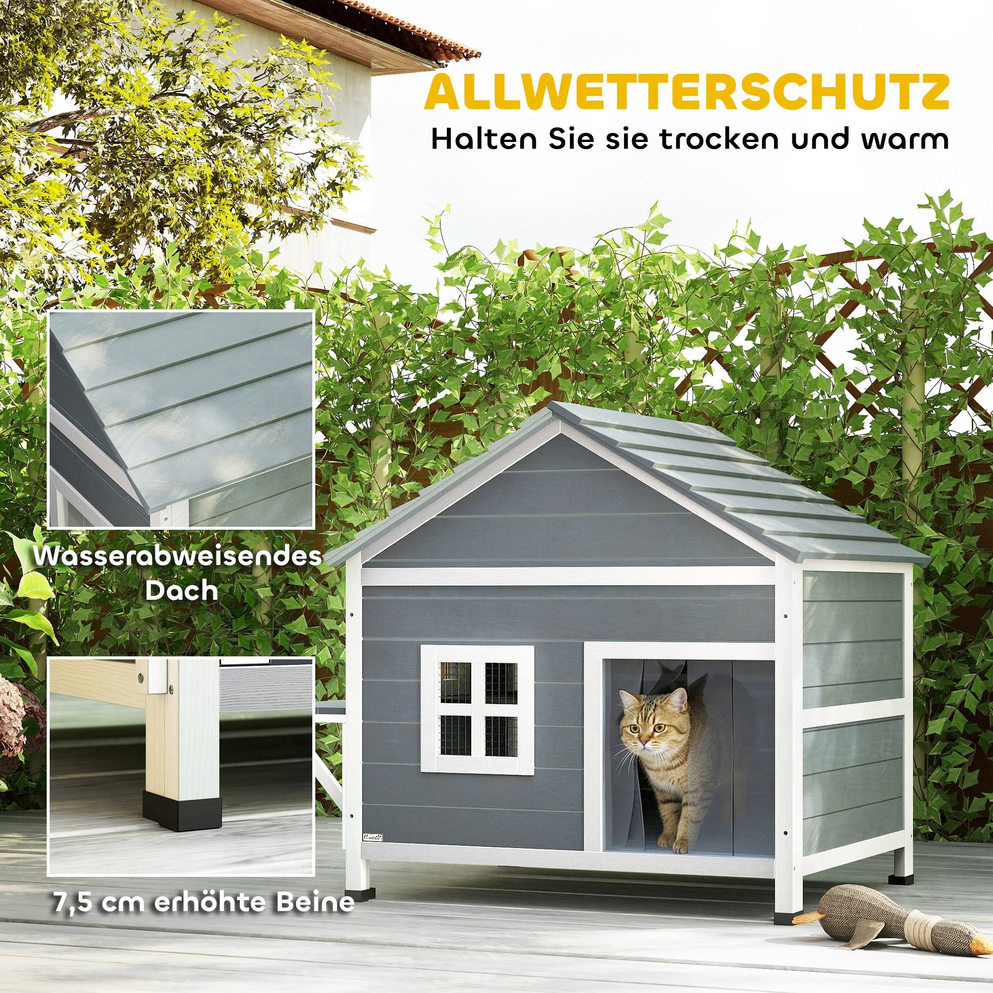 Maison chat bois 2 étages niche toit rabattable étanche plateforme latérale 101x72,5x81 cm gris - Image 6