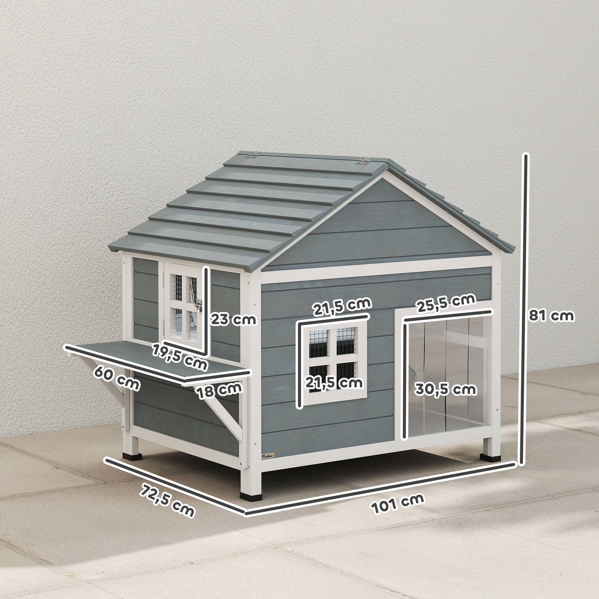 Maison chat bois 2 étages niche toit rabattable étanche plateforme latérale 101x72,5x81 cm gris - Image 5