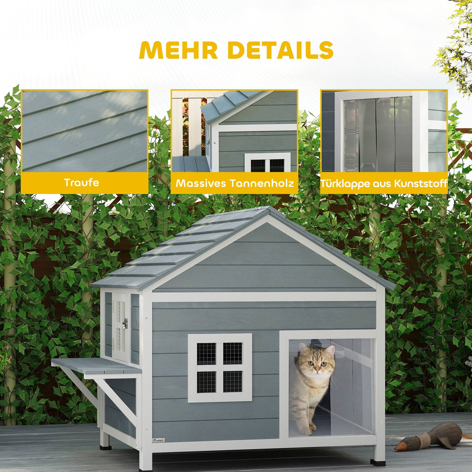 Maison chat bois 2 étages niche toit rabattable étanche plateforme latérale 101x72,5x81 cm gris - Image 9