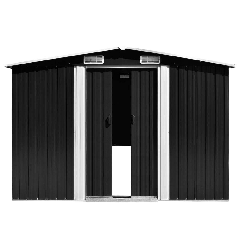 Helloshop26 - Abri de jardin cabane cabanon maison de stockage remise extérieur hangar outils robuste 257 x 489 x 181 cm métal anthracite - Imagen 2