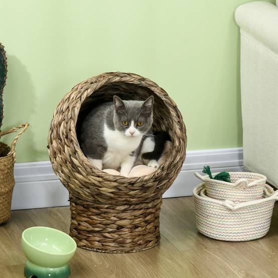 Panier surélevé pour chat feuilles de bananier beige 40 x 37 x 51 cm - PANGIVO - Image 3