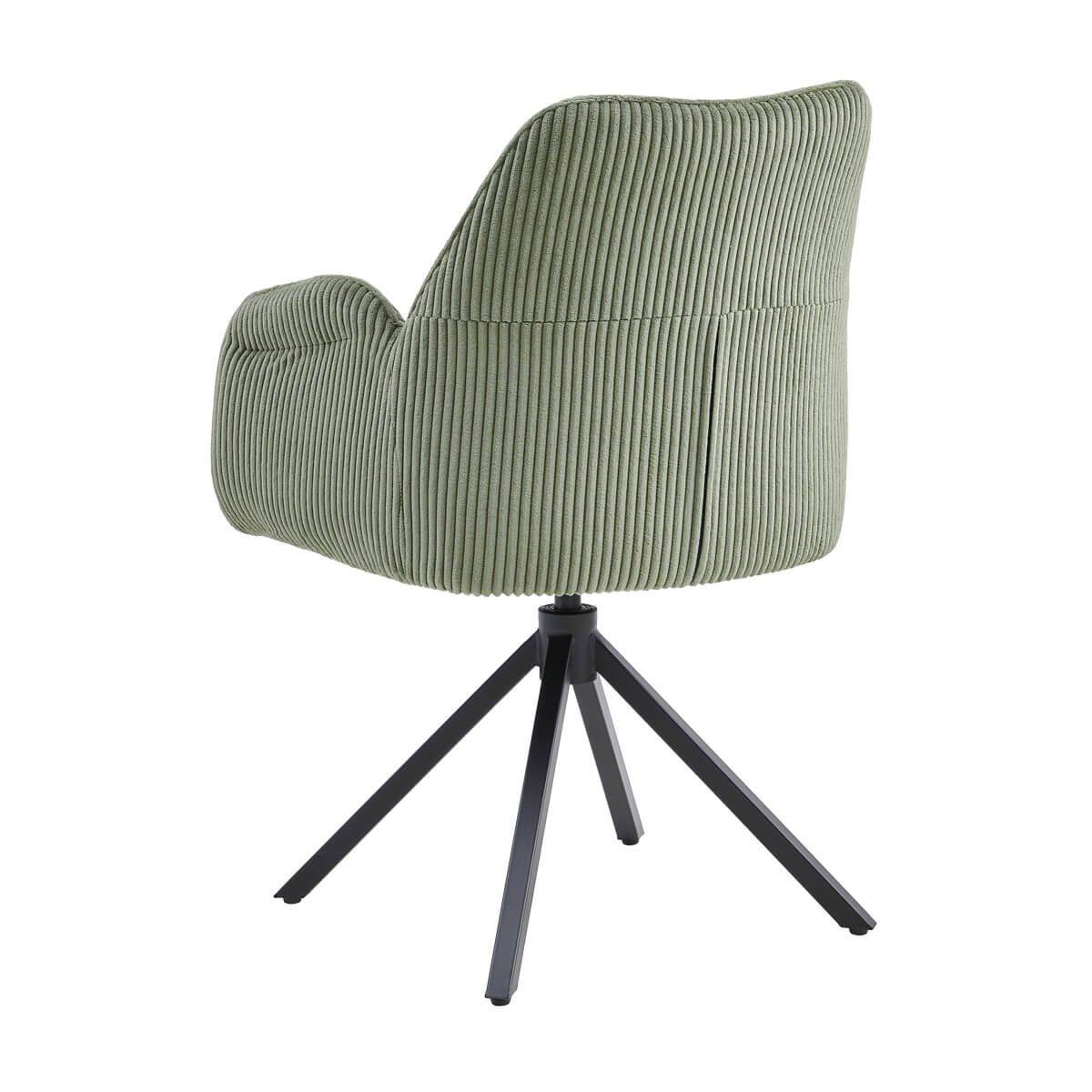 Lot de 2 Fauteuils de table Pivotants Tissu Velours Côtelé Vert - DELIA - Image 5