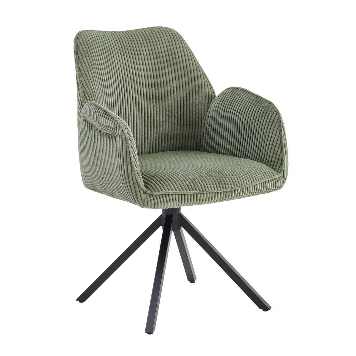 Lot de 2 Fauteuils de table Pivotants Tissu Velours Côtelé Vert - DELIA - Image 3