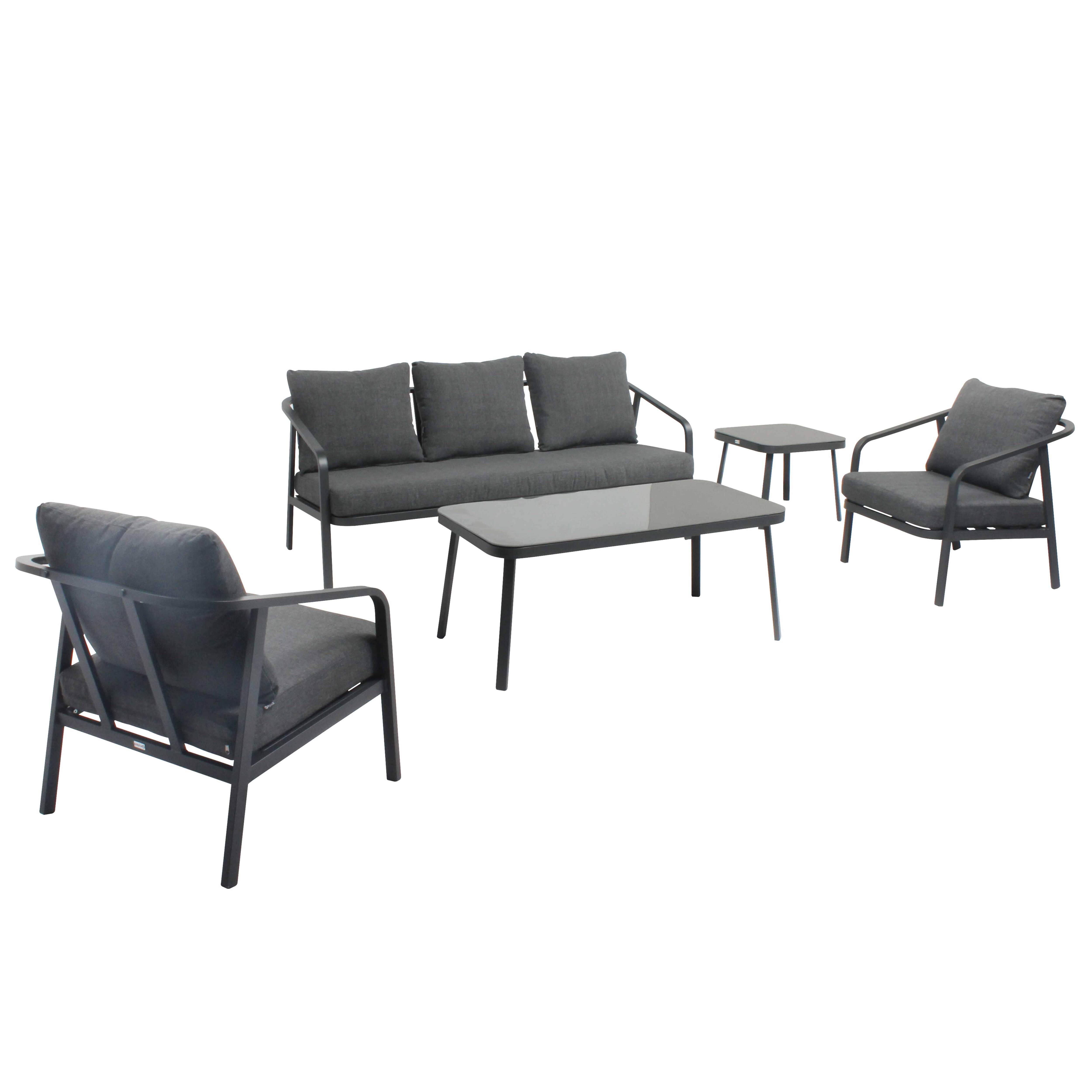 Oviala - Salon de jardin 5 place en aluminium gris anthracite Pampelonne - Oviala - Imagen 1