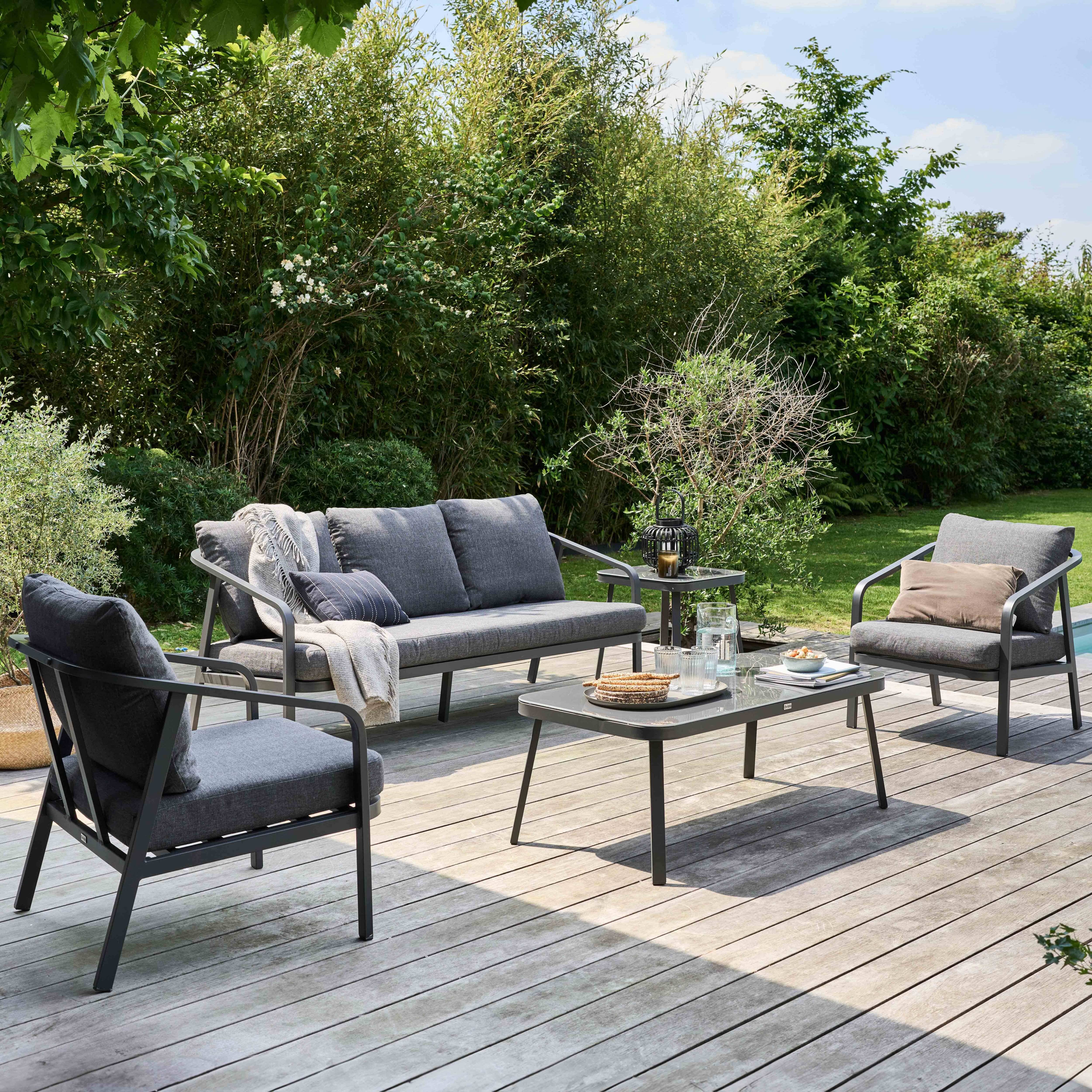 Oviala - Salon de jardin 5 place en aluminium gris anthracite Pampelonne - Oviala - Imagen 2
