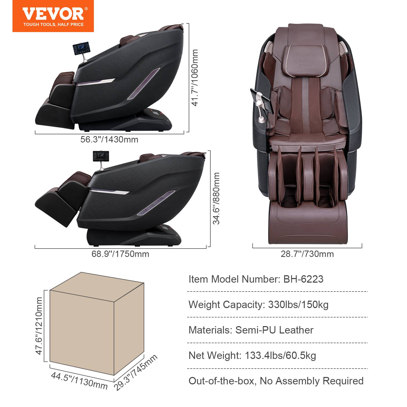 Vevor - VEVOR Fauteuil de Massage Complet du Corps Masseur Shiatsu Inclinable Piste SL - Image 7