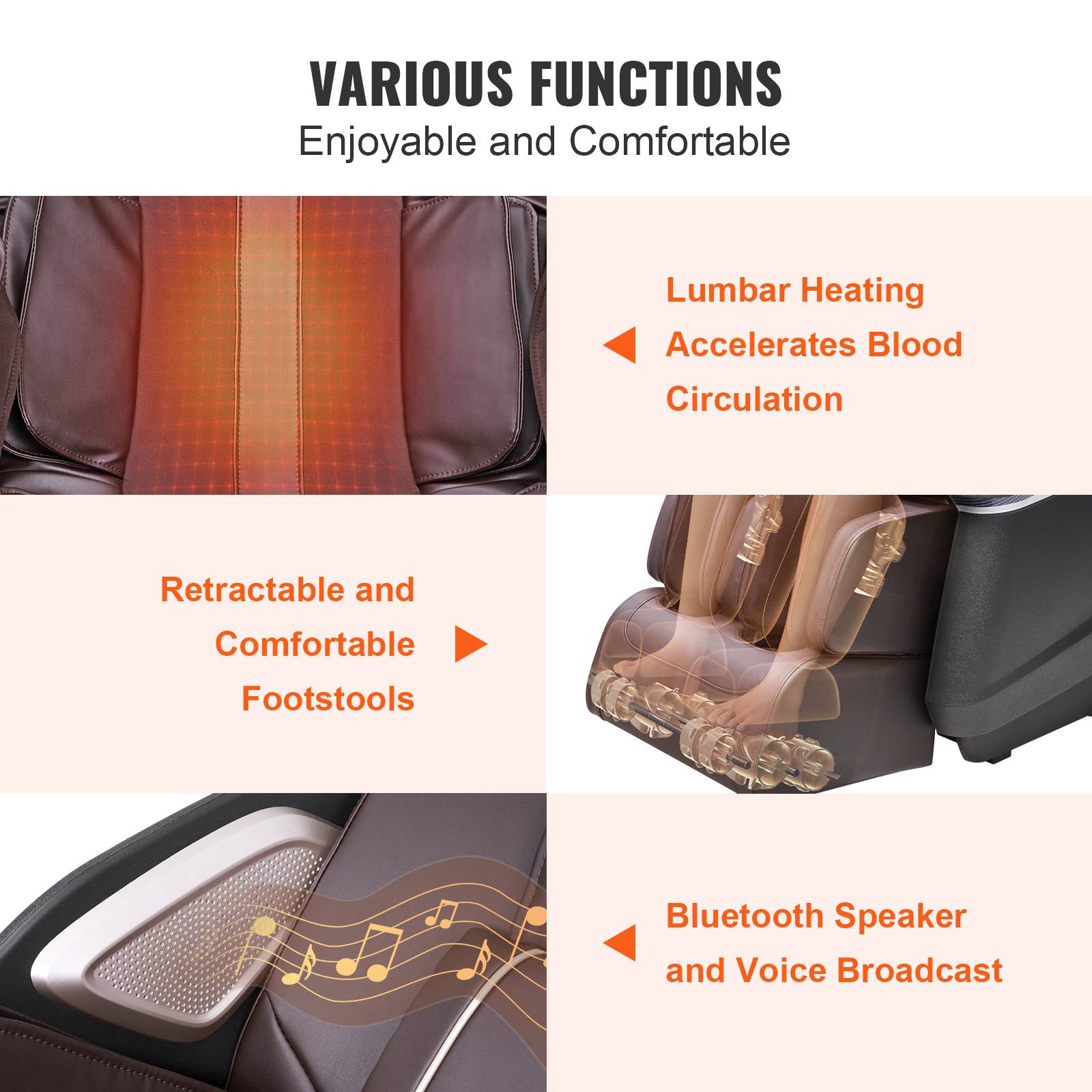 Vevor - VEVOR Fauteuil de Massage Complet du Corps Masseur Shiatsu Inclinable Piste SL - Image 6
