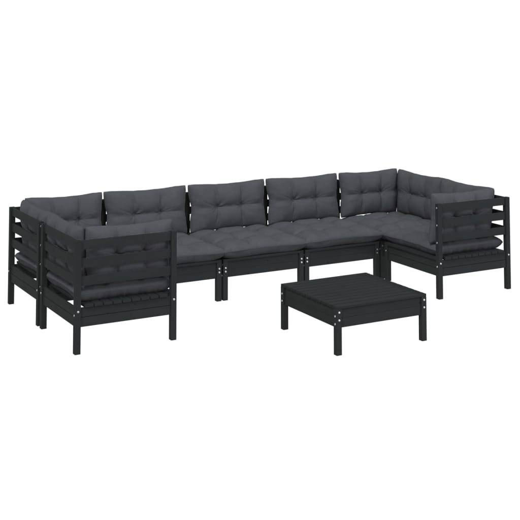 Helloshop26 - Salon de jardin meuble d'extérieur ensemble de mobilier 8 pièces avec coussins noir bois de pin - Imagen 1