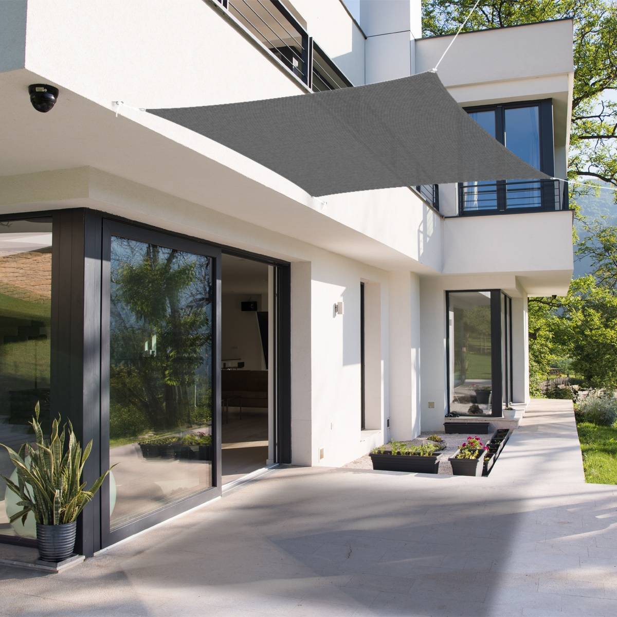 Ecd-Germany - Voile d'ombrage protection UV solaire toile tendue parasol carré 3,6x3,6 m gris - Imagen 9