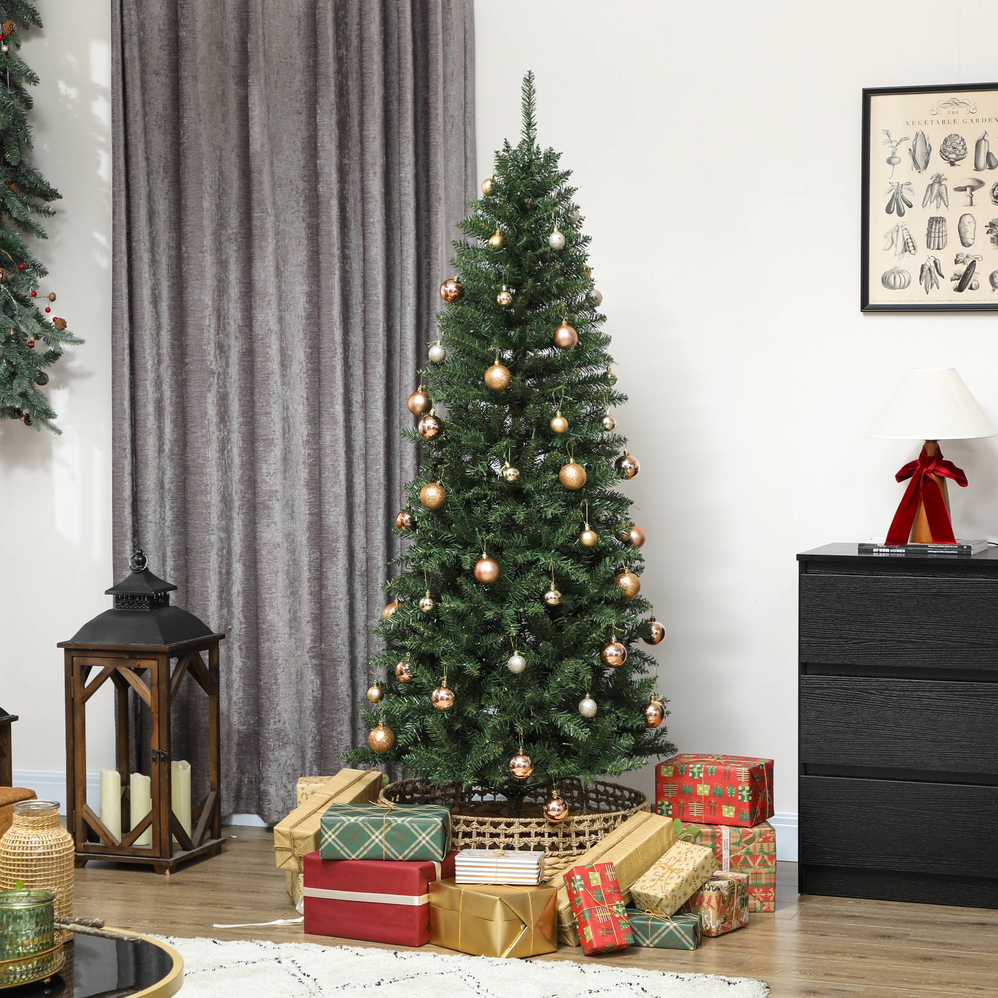 Sapin de Noël artificiel 180 cm, arbre de Noël fin avec 250 lumières, 899 pointes, support en métal pliable, vert - Image 9