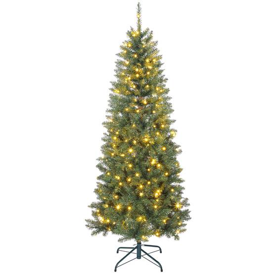 Sapin de Noël artificiel 180 cm, arbre de Noël fin avec 250 lumières, 899 pointes, support en métal pliable, vert - Image 1