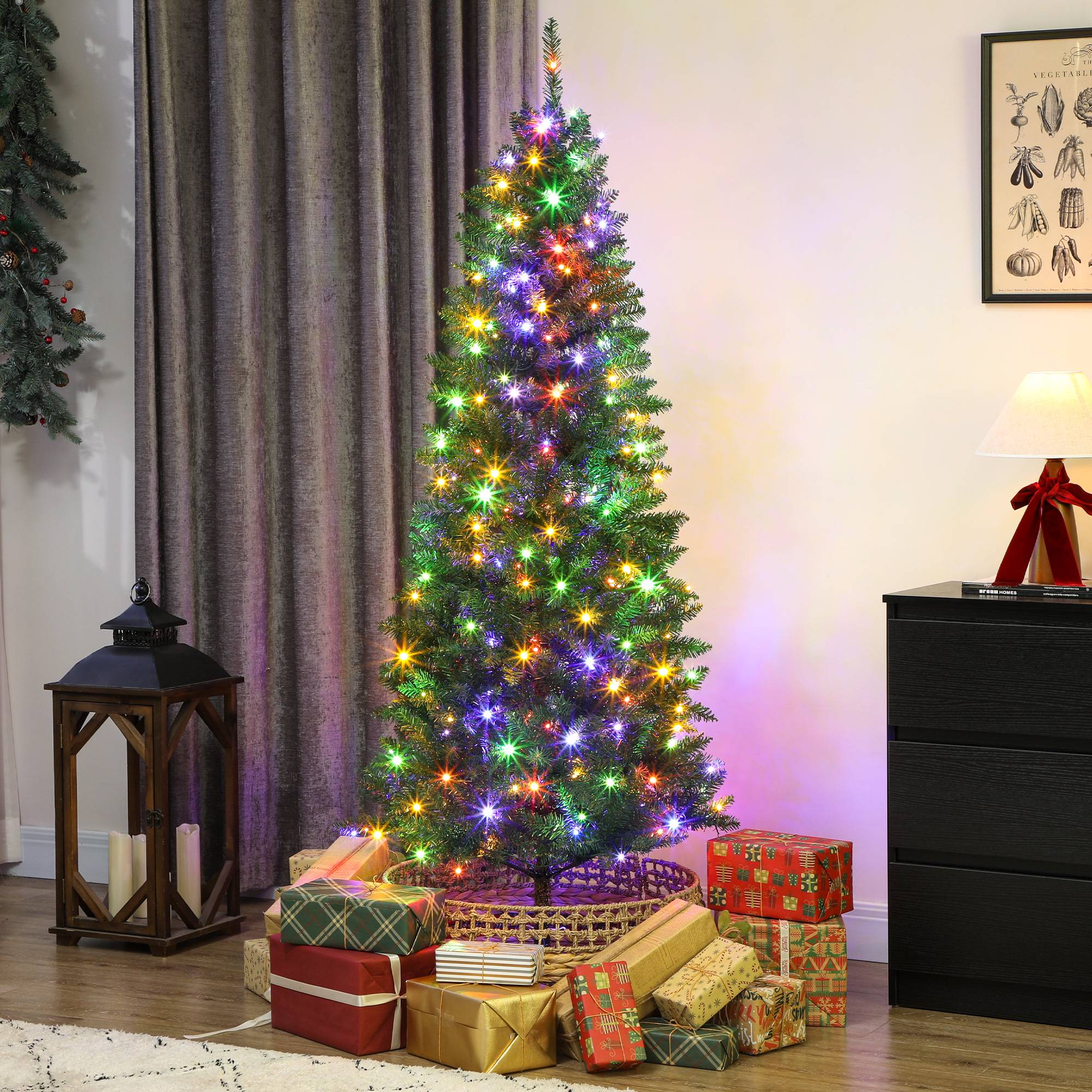 Sapin de Noël artificiel 180 cm, arbre de Noël fin avec 250 lumières, 899 pointes, support en métal pliable, vert - Image 3