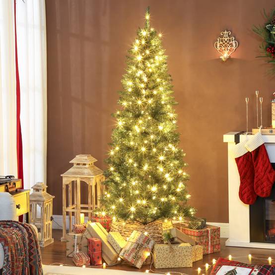 Sapin de Noël artificiel 180 cm, arbre de Noël fin avec 250 lumières, 899 pointes, support en métal pliable, vert - Image 2