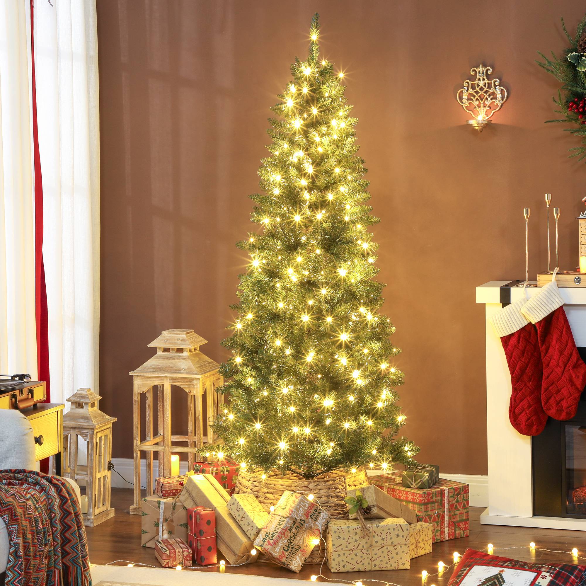 Sapin de Noël artificiel 180 cm, arbre de Noël fin avec 250 lumières, 899 pointes, support en métal pliable, vert - Image 2