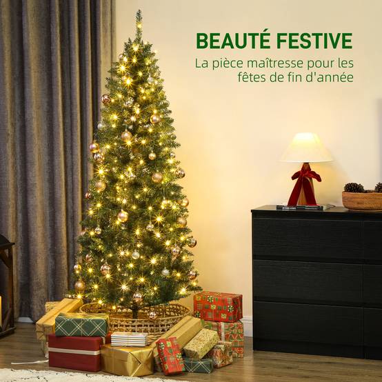 Sapin de Noël artificiel 180 cm, arbre de Noël fin avec 250 lumières, 899 pointes, support en métal pliable, vert - Image 5