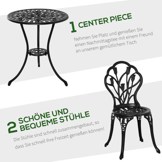 Salon de jardin bistrot fonte aluminium balcon terrasse trou parasol noir 60cm - ComfortXL Outdoor Living - Image 4
